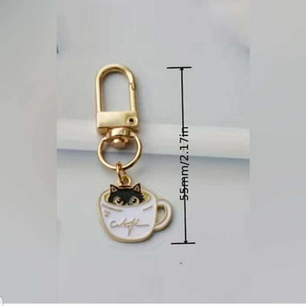 Cat in Cafe Cup Keychain - Picture 2 of 2
